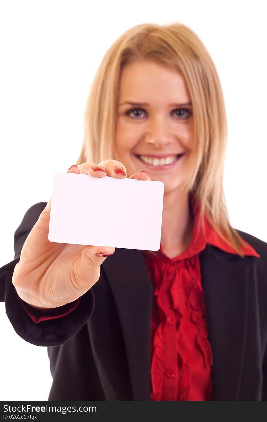 Woman with business card