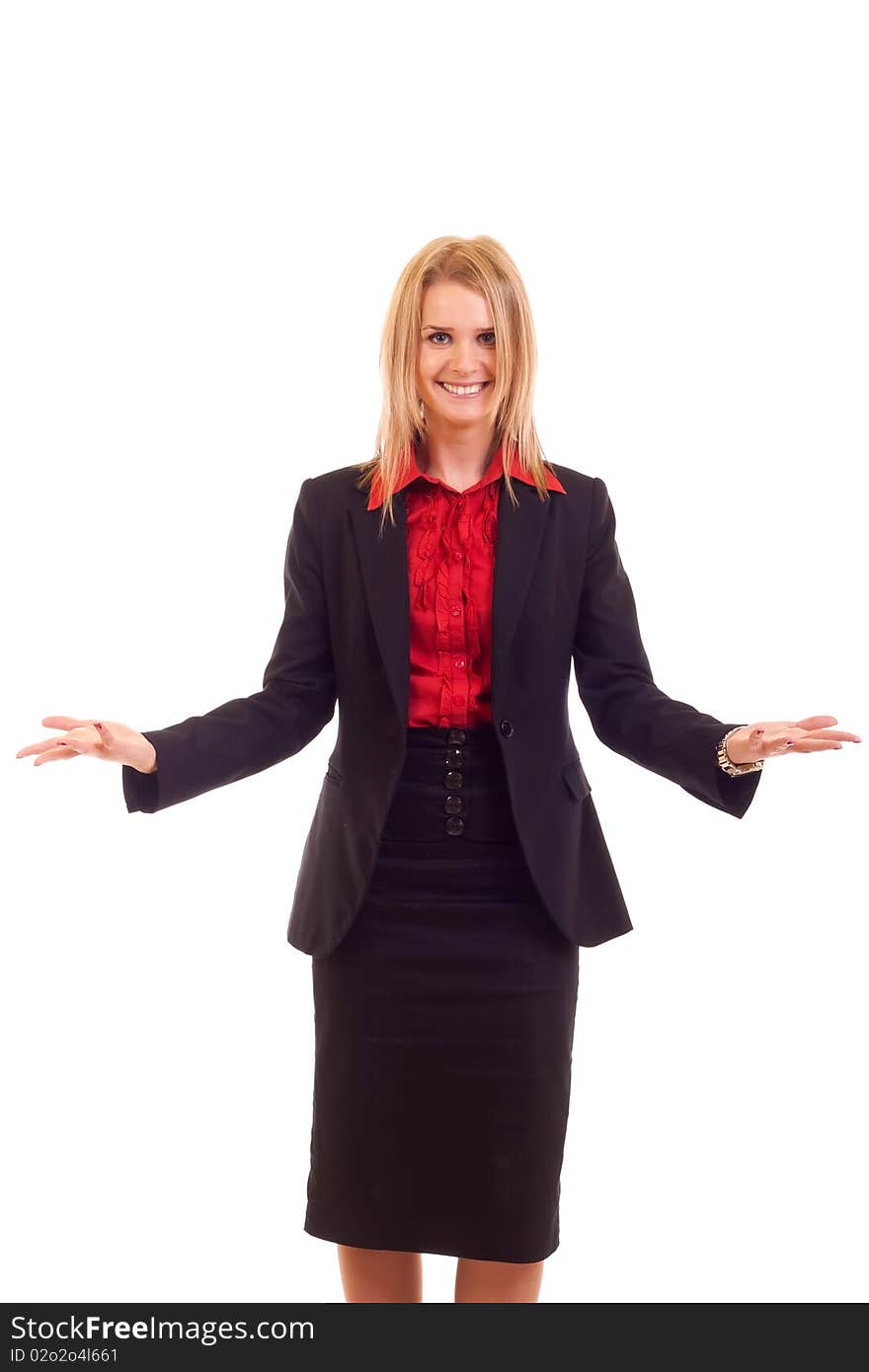 Smiling business woman. Isolated over white background