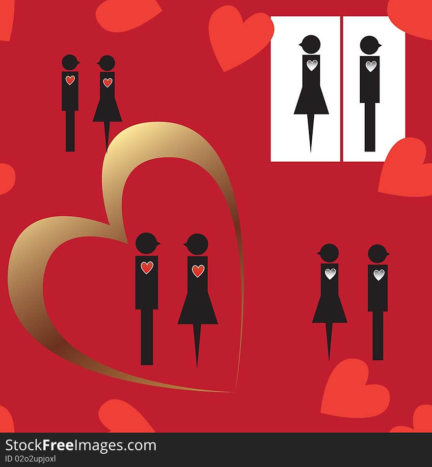 Seamless background with abstract couple and hearts