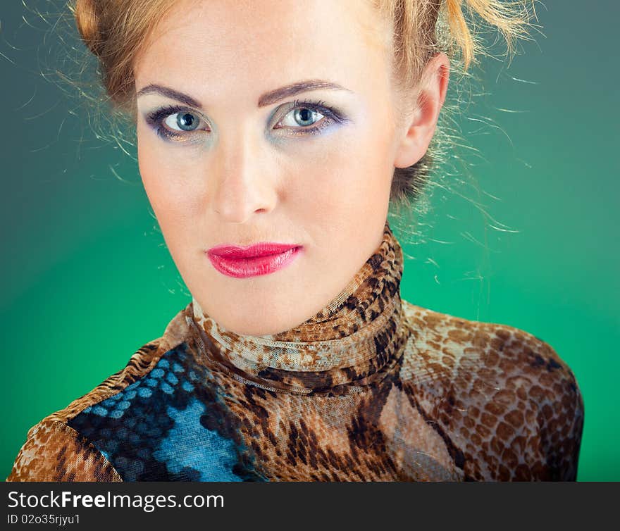 A beauty girl on the green background