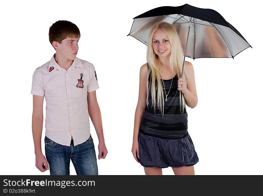 Man and woman posing on a white background. Man and woman posing on a white background