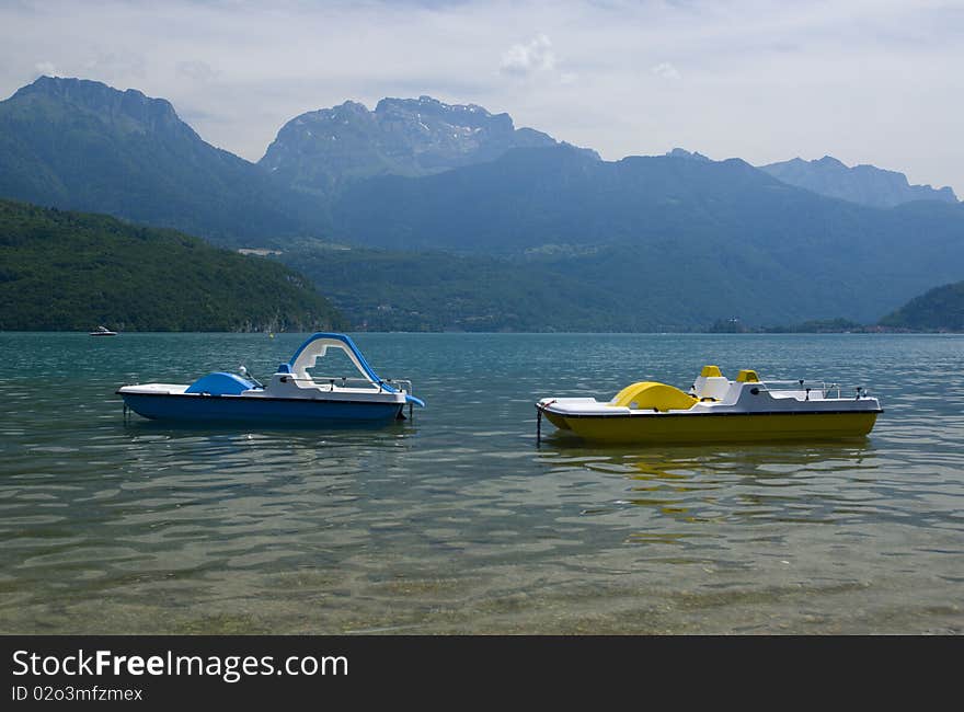 Two boats on the lake Annecy, France