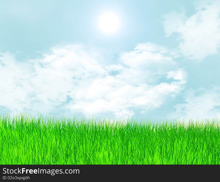 Meadow with grass and cloud in the shape of a heart. Meadow with grass and cloud in the shape of a heart