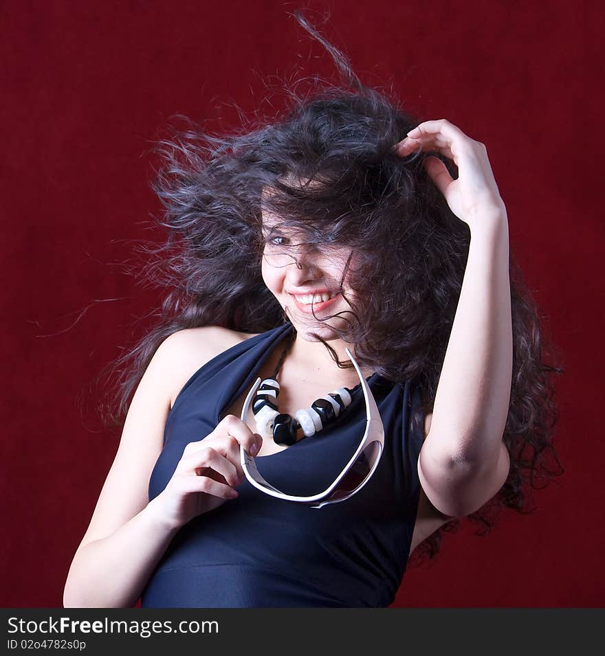 Fashion model with her hair blowing