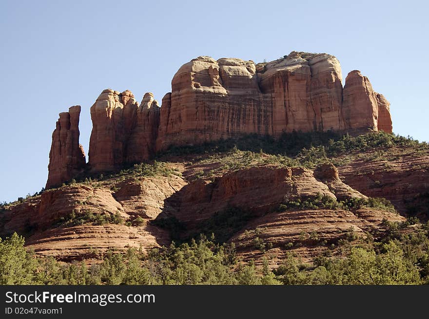 View of the Cathedral Rock formation in Sedona, Arizona.