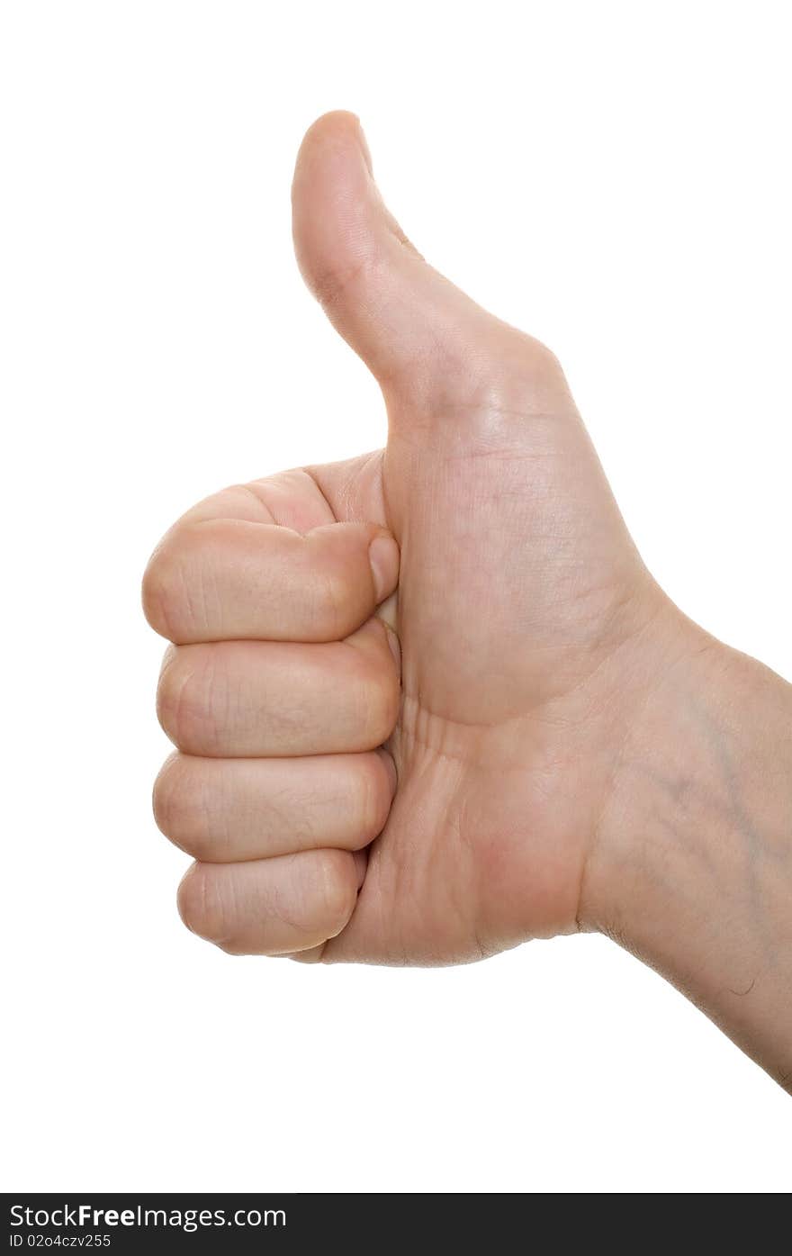 Men's hand make thumbs up isolated over white. Men's hand make thumbs up isolated over white