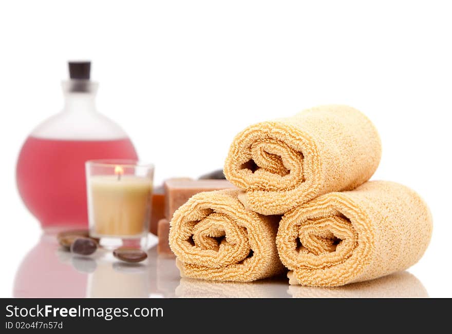 Various spa objects on white background