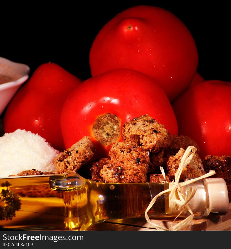 Tomatoes with bread crumbs and olive oil