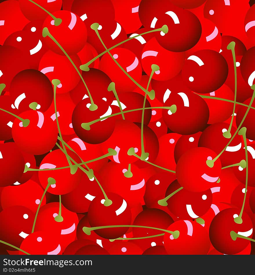 Cherry seamless background, illustration, AI file included