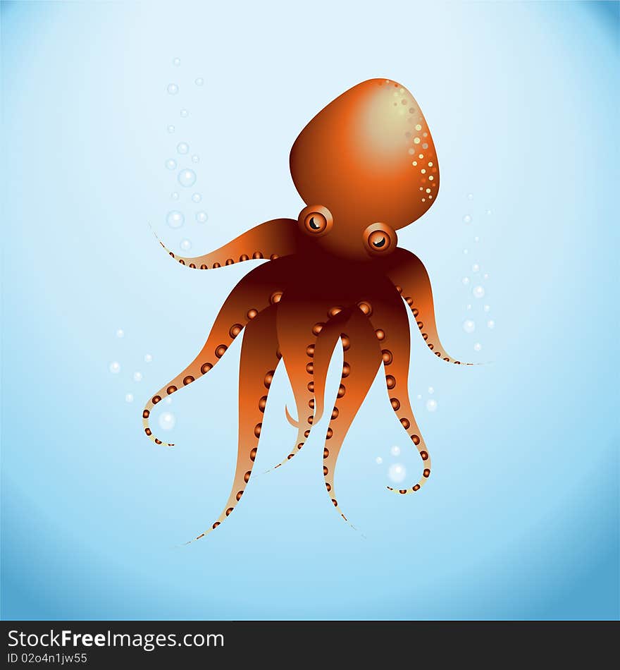 Octopus under the sea swim with bubbles. Octopus under the sea swim with bubbles