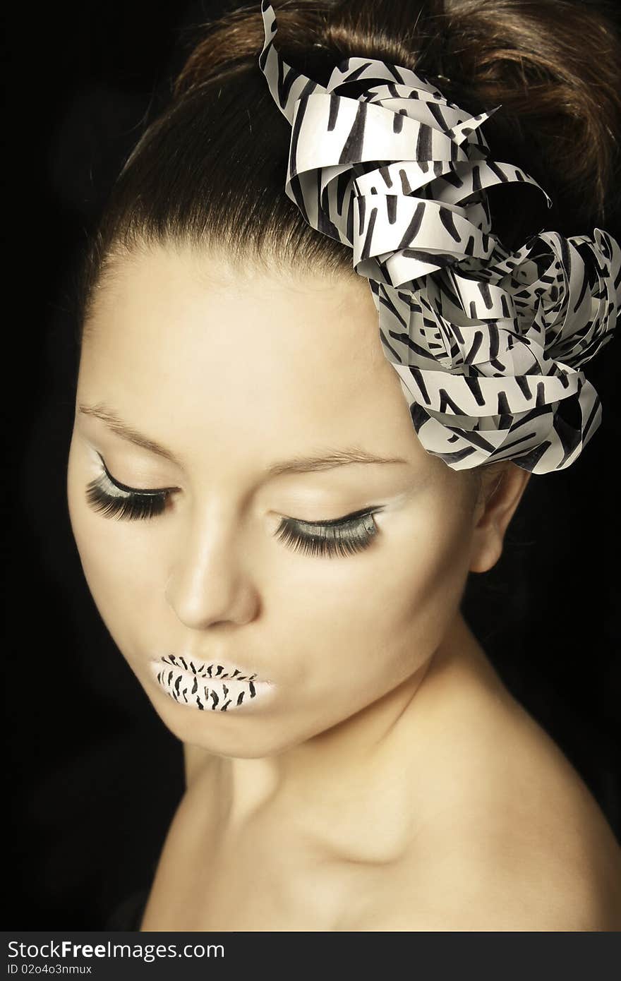 Woman with a zebra make up