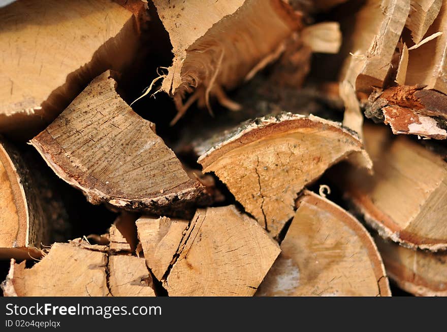 Fire wood combined in a woodpile on a summer residence