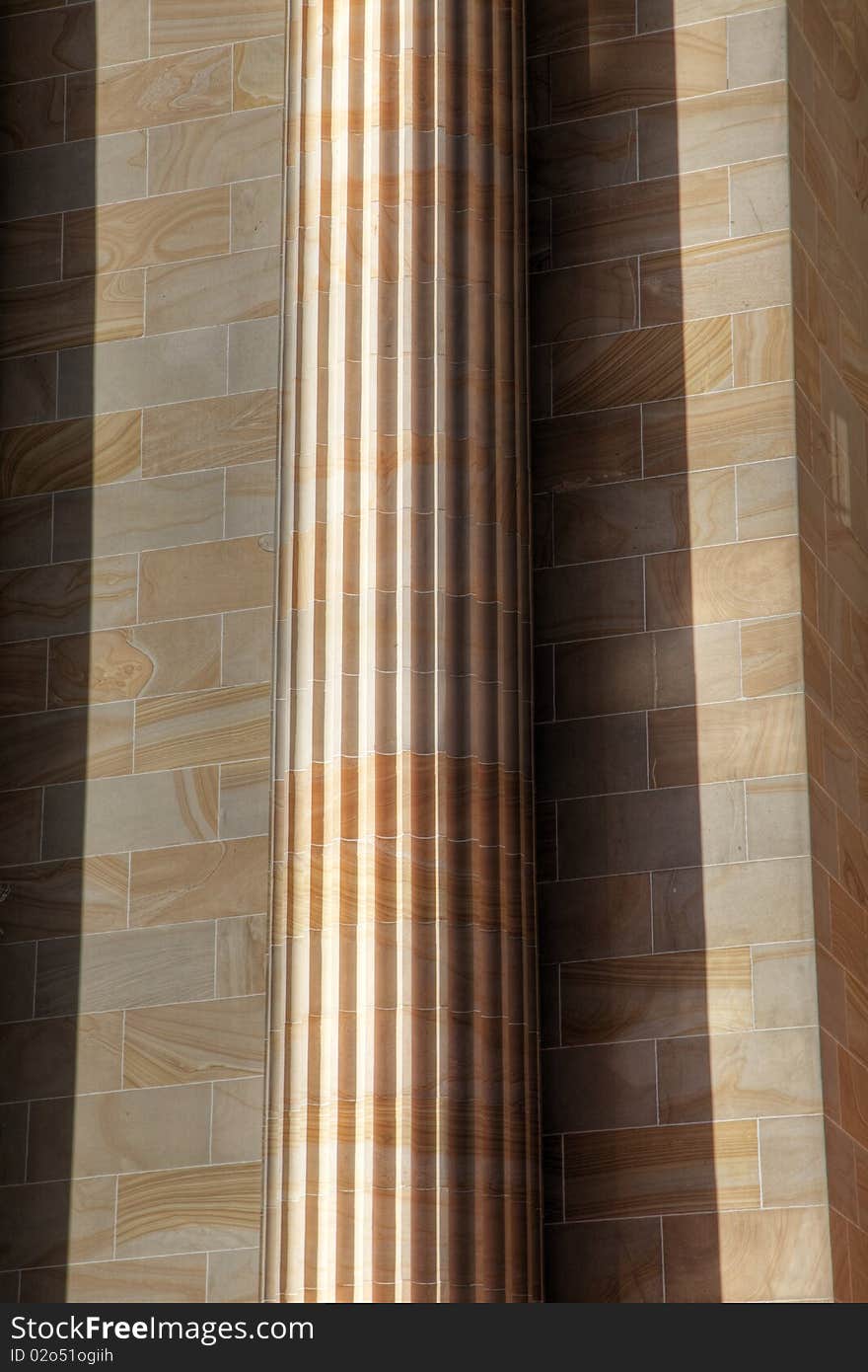 Sandstone Column and block wall with white grout