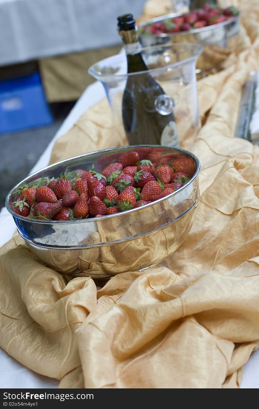 Fresh strawberry inside a silk bowl