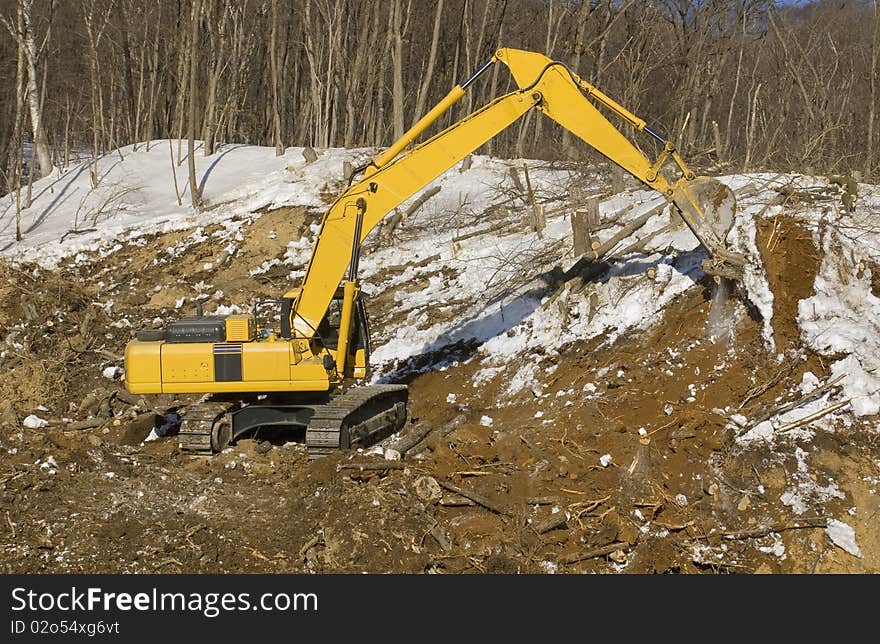 Excavator On Construction Of The Road