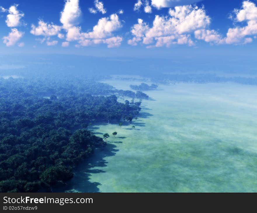 An aerial view of a forest landscape. An aerial view of a forest landscape.