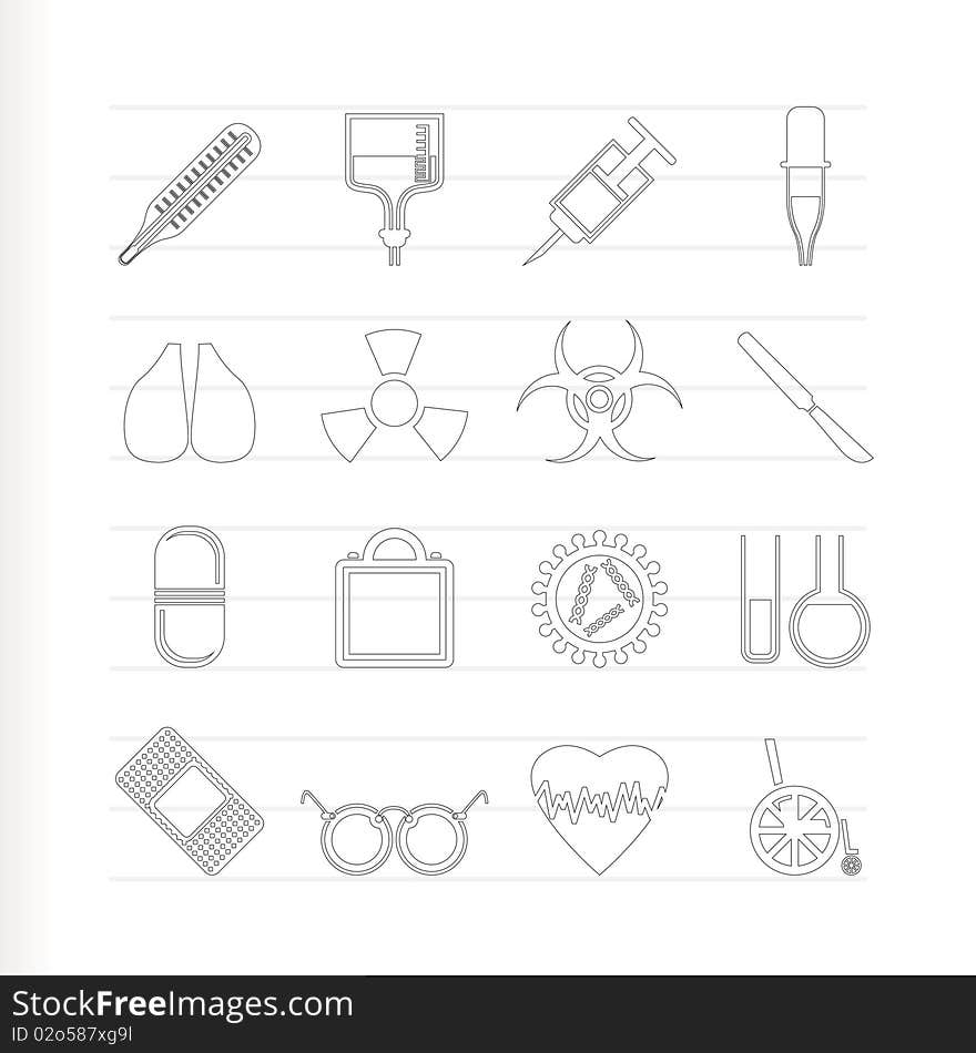 Collection of medical themed icons and warning-signs icon set. Collection of medical themed icons and warning-signs icon set