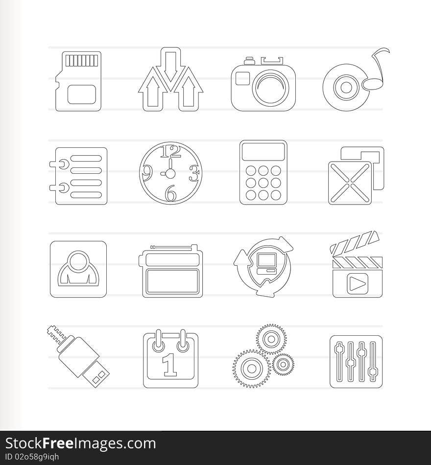 Phone performance, internet and office icons - icon set