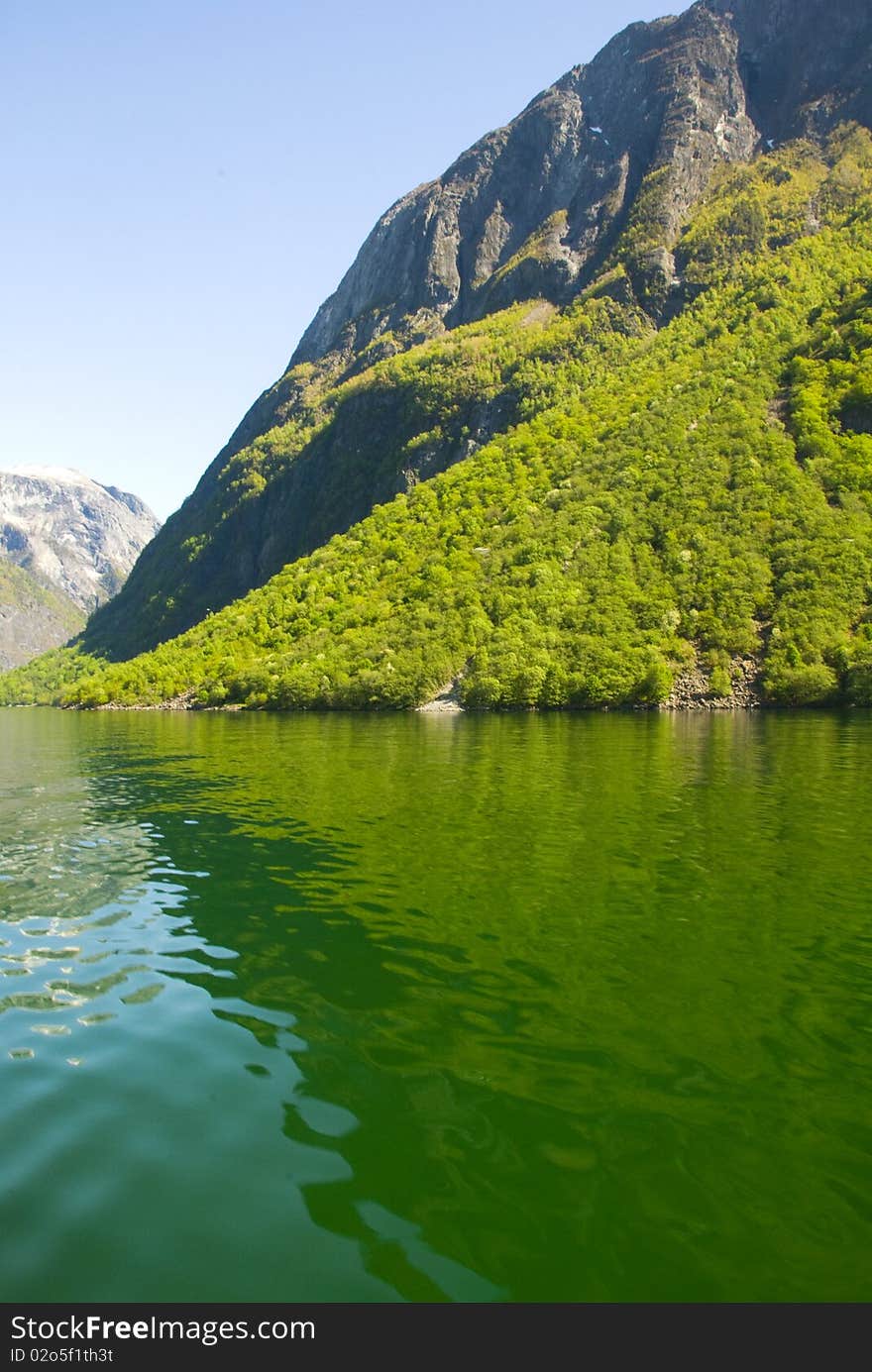 Mountain and water in sognefjord