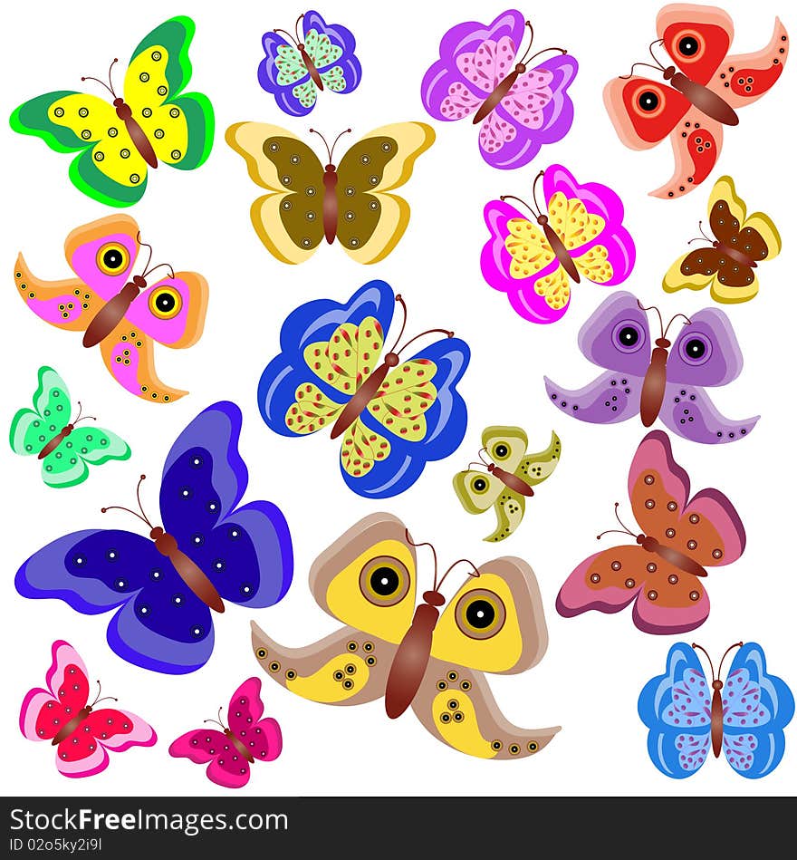 Set of motley butterflies. Vector illustration