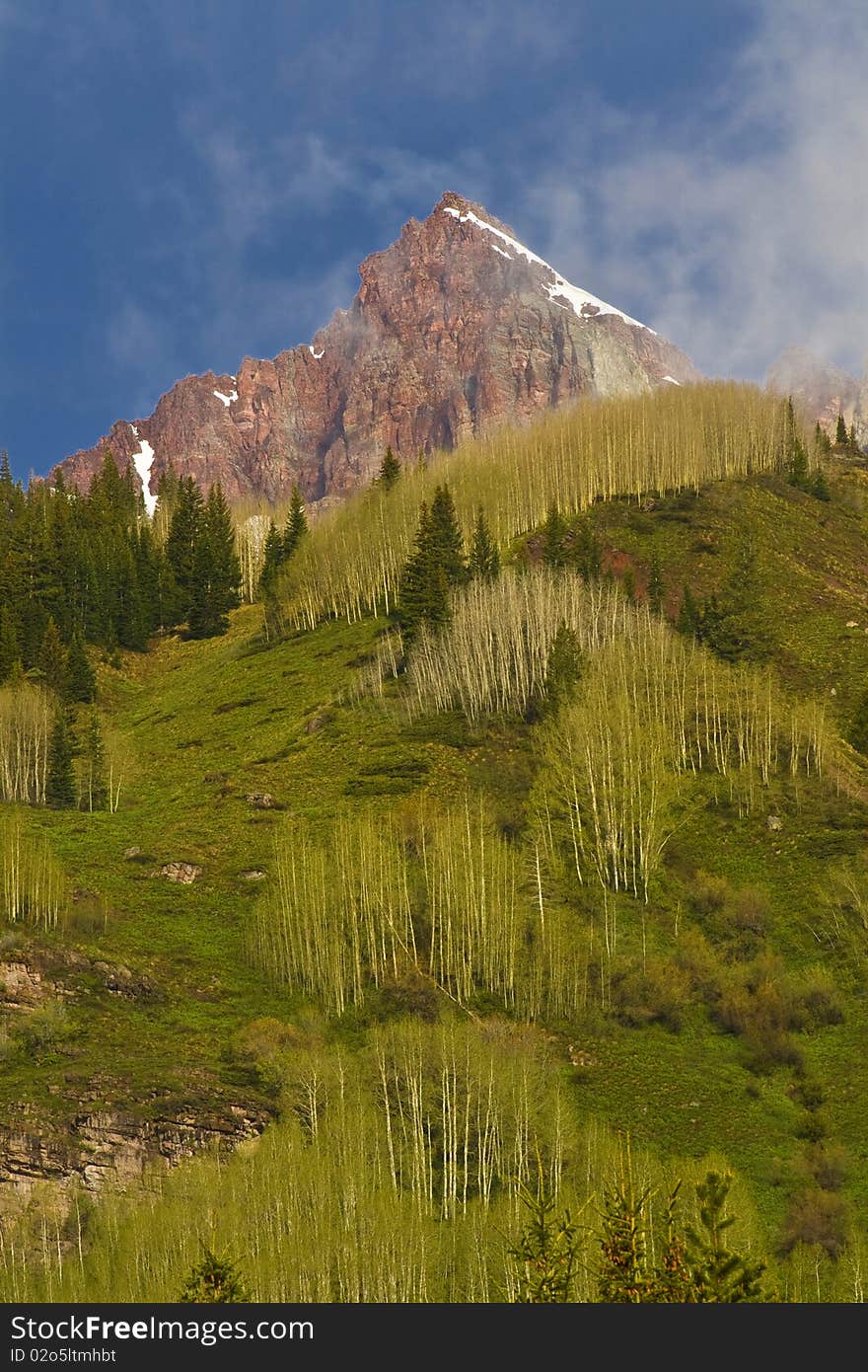 An unnamed 13,000 foot peak above Maroon Lake near Aspen, Colorado. An unnamed 13,000 foot peak above Maroon Lake near Aspen, Colorado