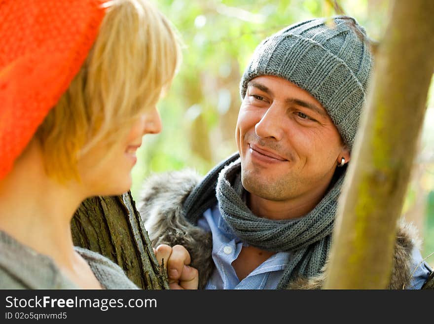 Outdoor couple portrait in forrest. Outdoor couple portrait in forrest