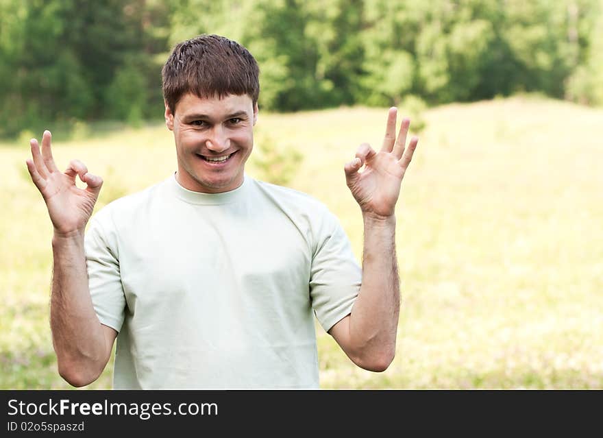 The young man on nature