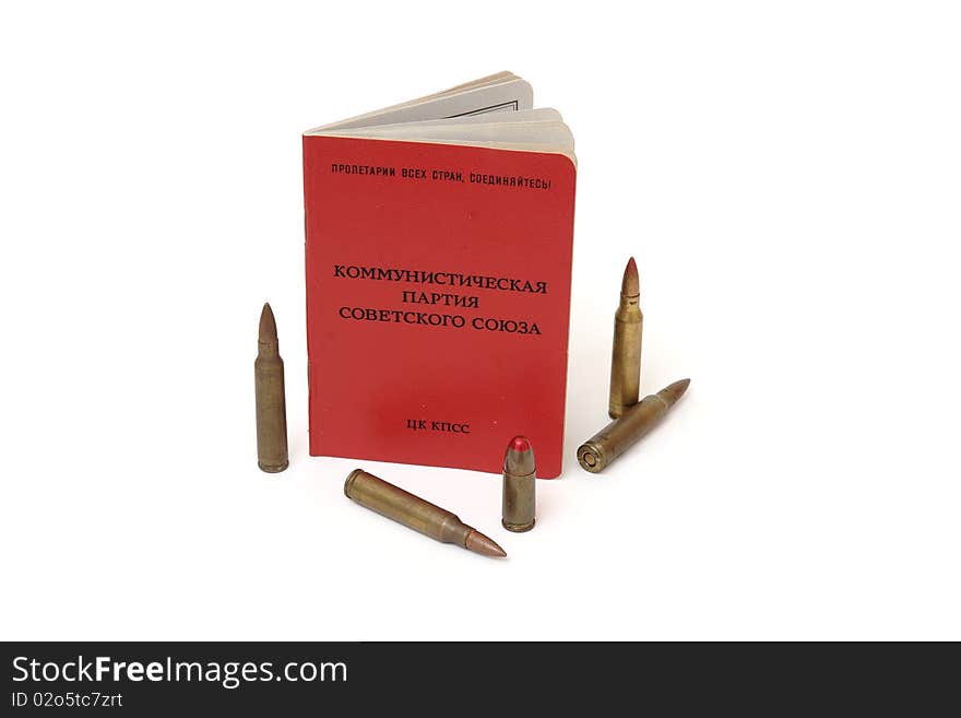 Soviet communist membership card and cartridges