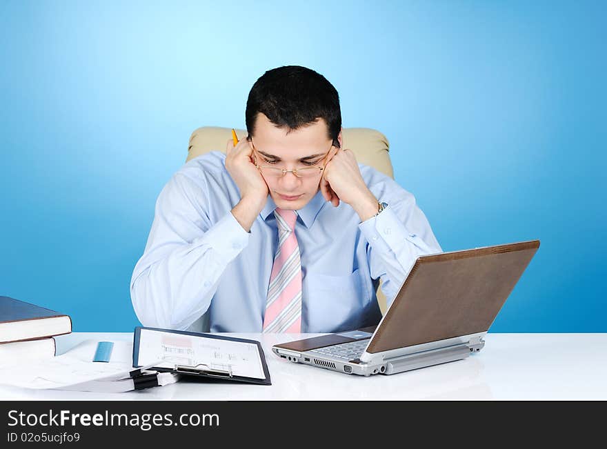 Engineer at work, on blue background