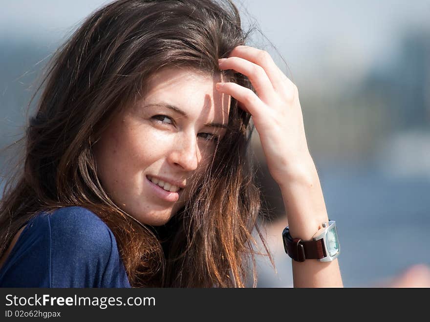 Portrait of cute natiral beautiful woman with long hair. Portrait of cute natiral beautiful woman with long hair