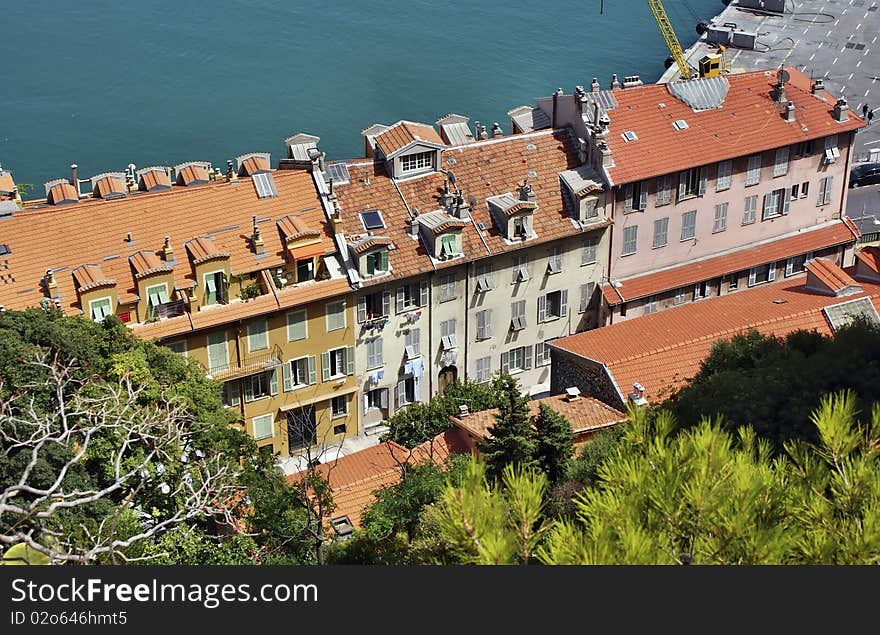 Buildings in Nice harbor, France. Buildings in Nice harbor, France