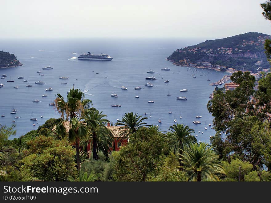 View to French coast from palms