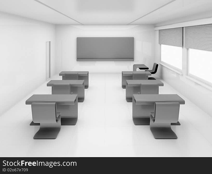 Empty school class with school desks and blackboard. Empty school class with school desks and blackboard