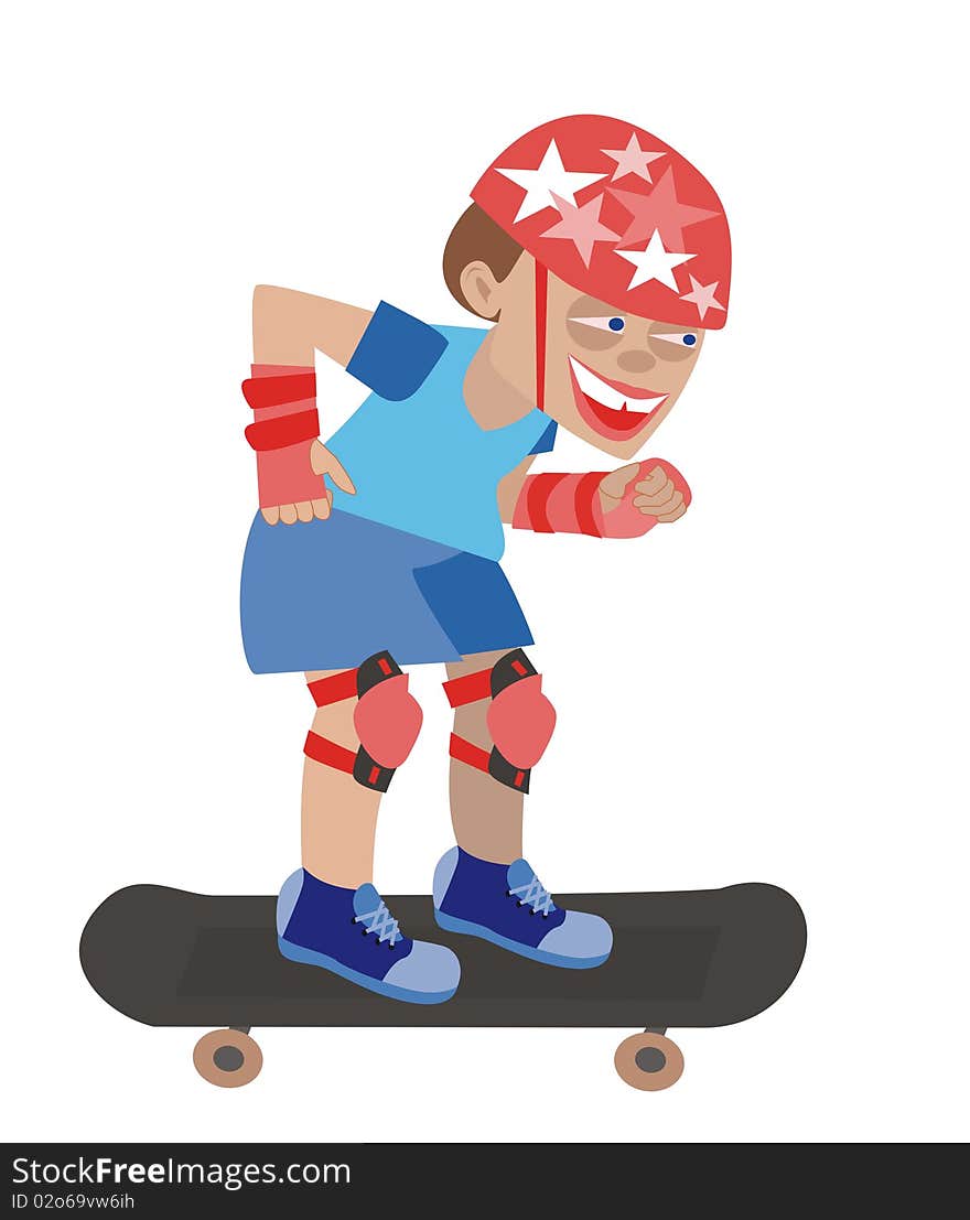 Funny little boy skateboarding.Illustration. Funny little boy skateboarding.Illustration