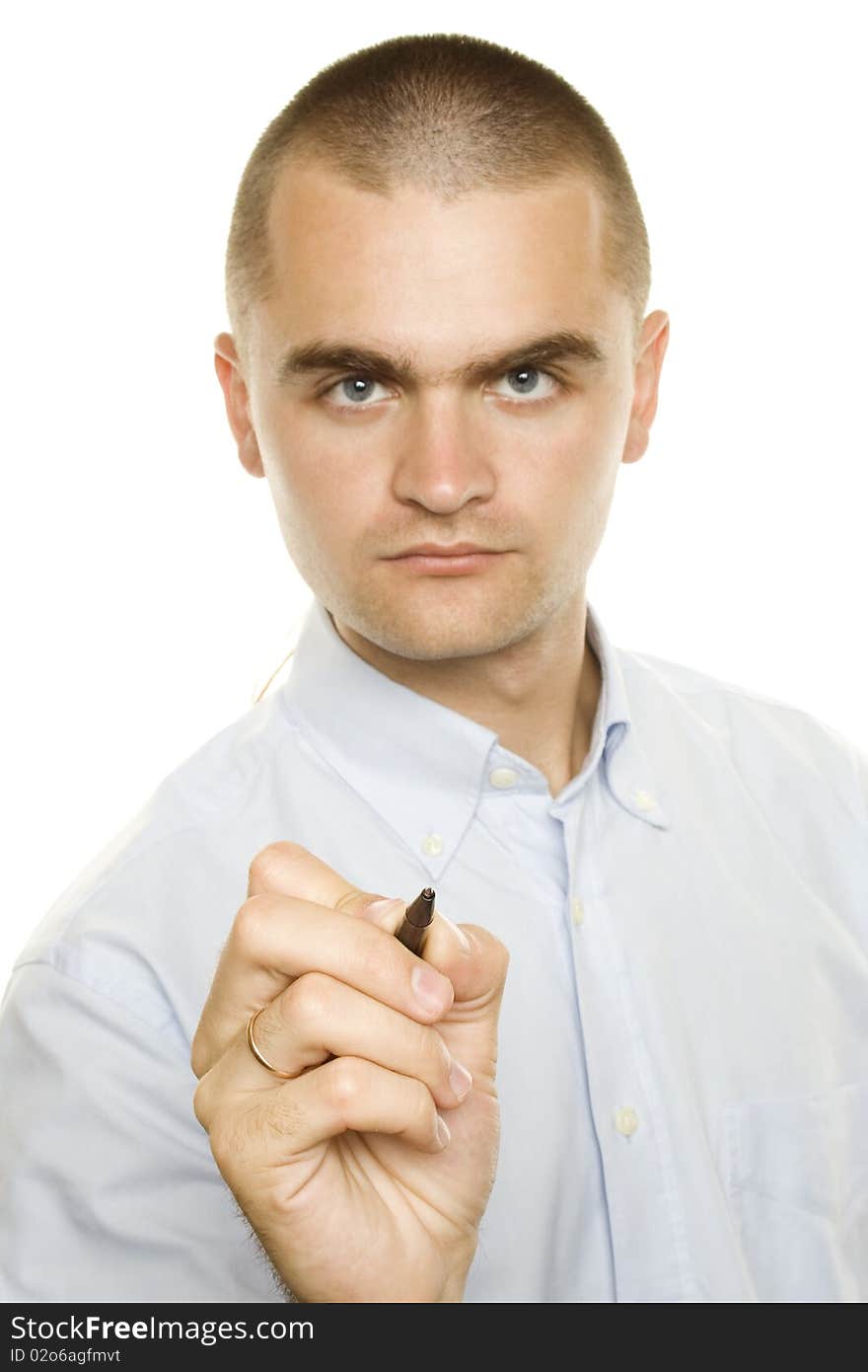 Businessman with pen in hand