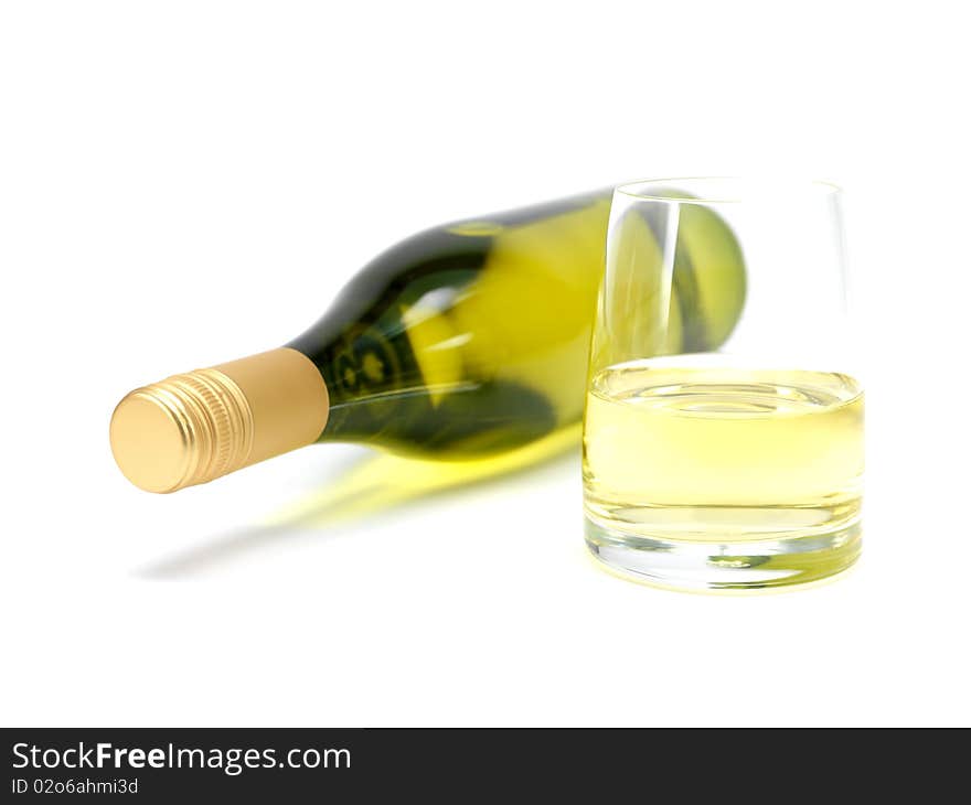 A bottles of white wine isolated against a white background