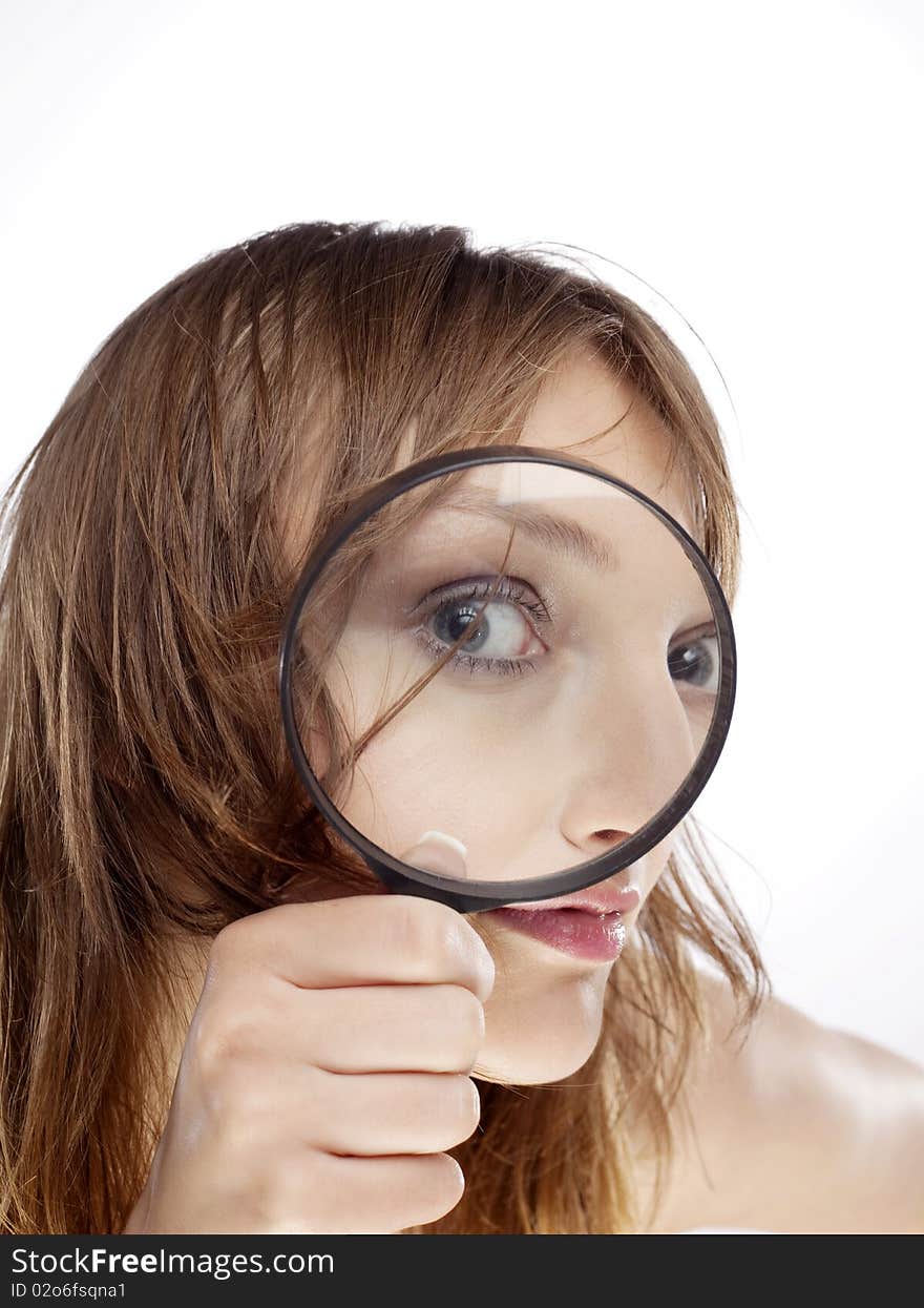 Portrait Woman with magnifier lens