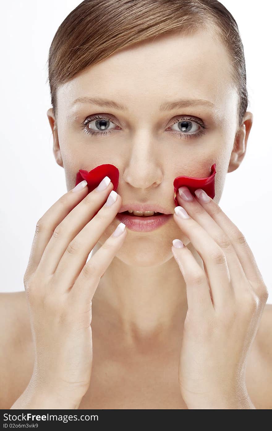 Portrait of woman with flower petal. Portrait of woman with flower petal