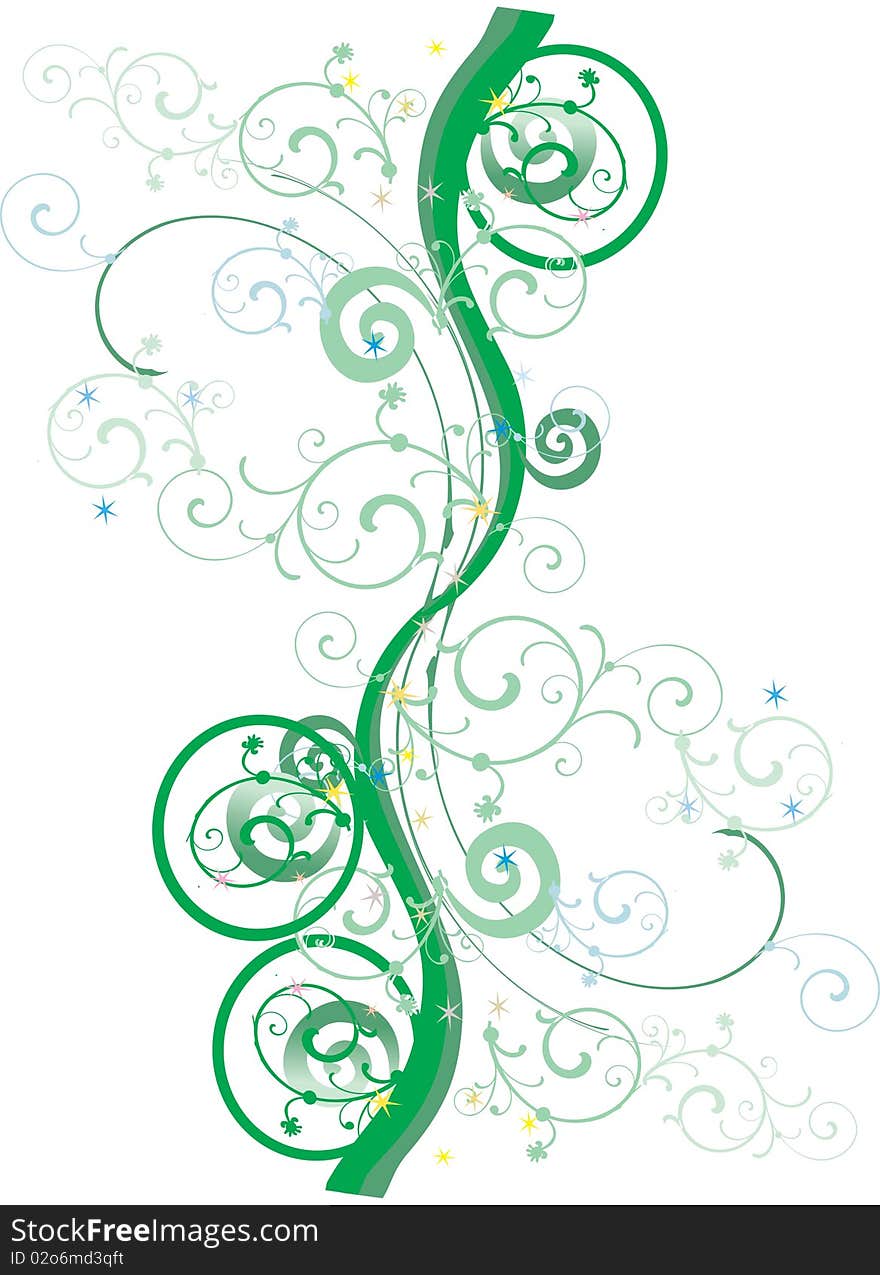 Illustratin with green abstract curls on white background