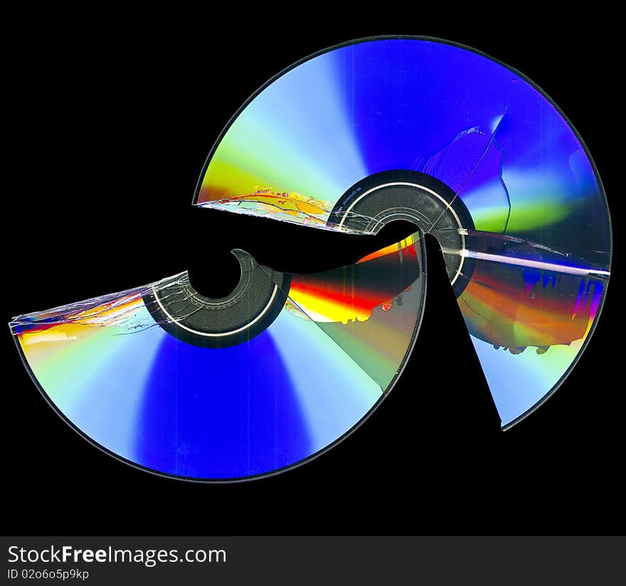 Broken cd rom scan isolated on black