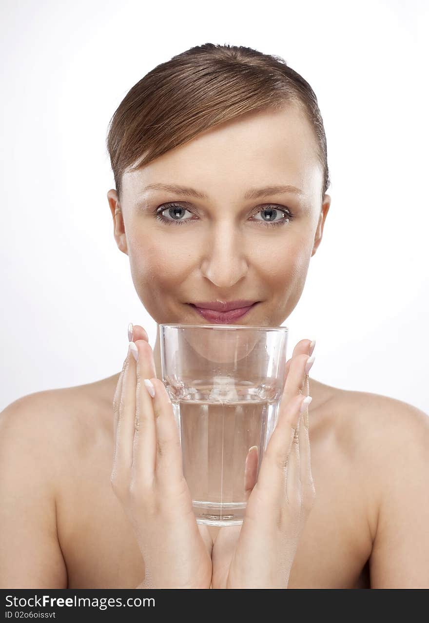 Portrait woman with glass of water