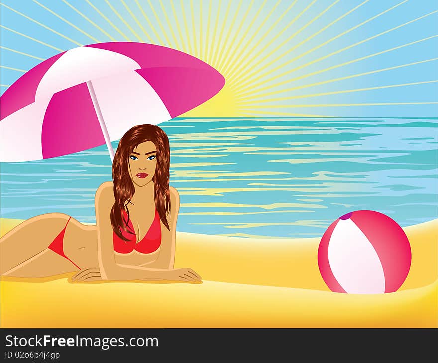 Vector illustration of a woman on the beach. Vector illustration of a woman on the beach