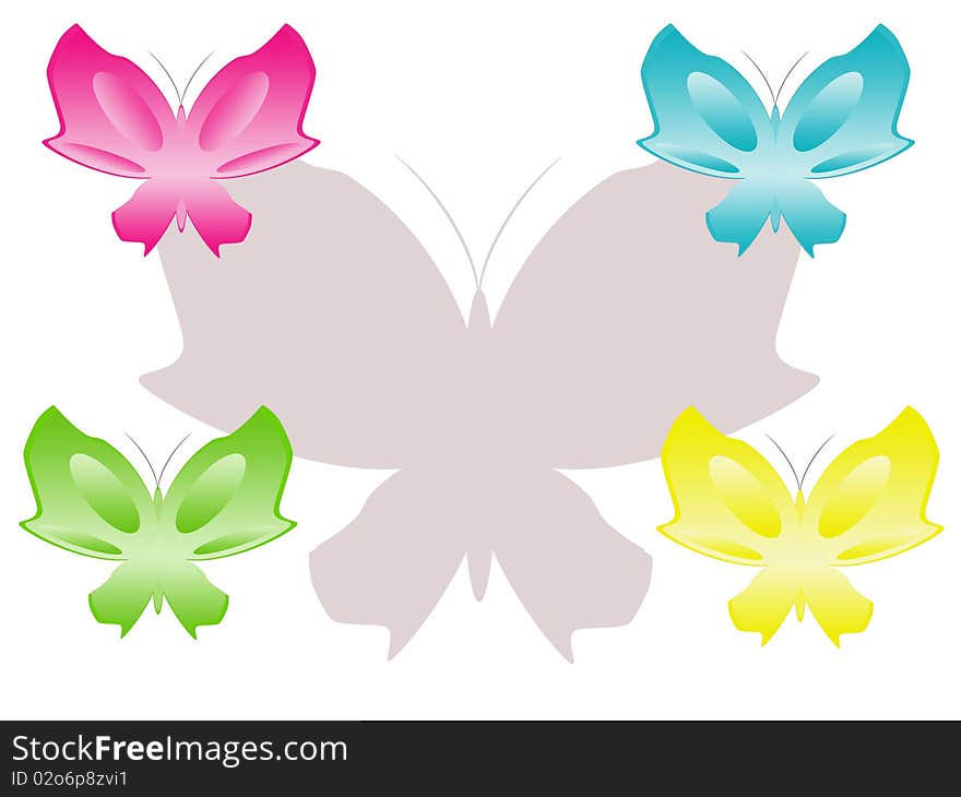 Set of five colour butterflies