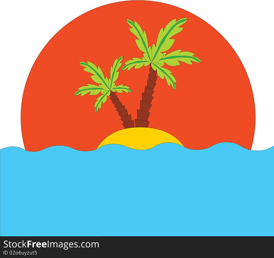 Tropical palm on island in ocean