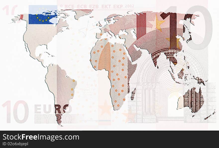 Concept illustration showing the spread of the Euro currency. Concept illustration showing the spread of the Euro currency