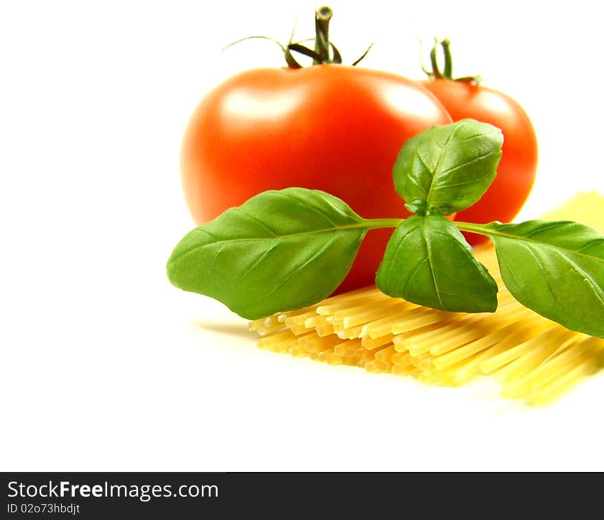 Tomato With Pasta And Basil Leafs