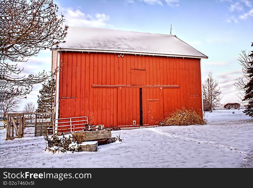 Red Barn In The Snow