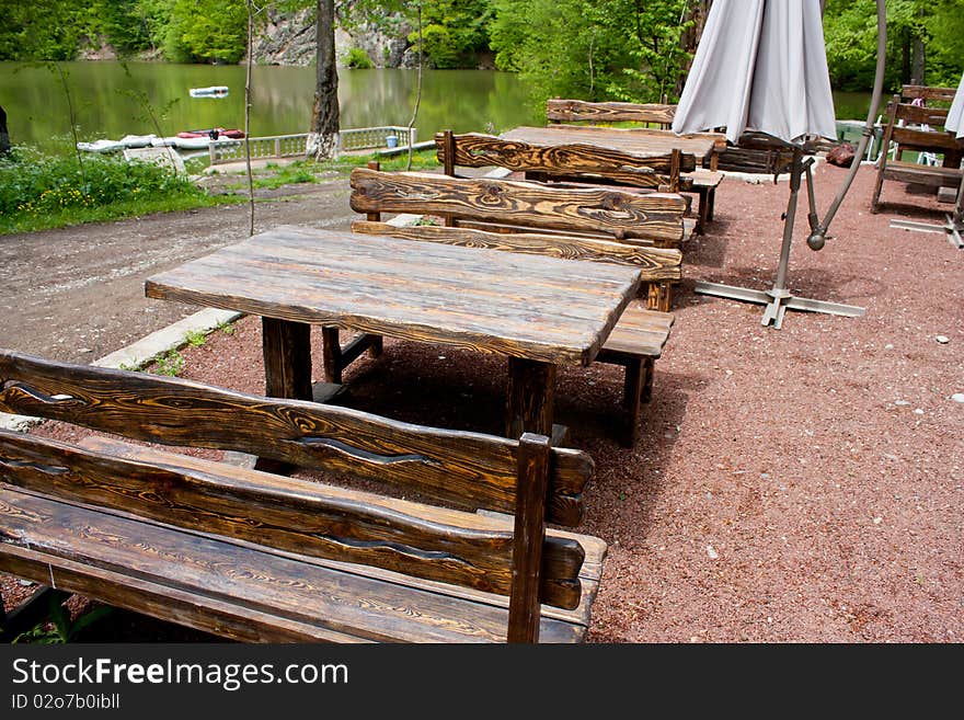 Photo of outdoor cafe on the lake.