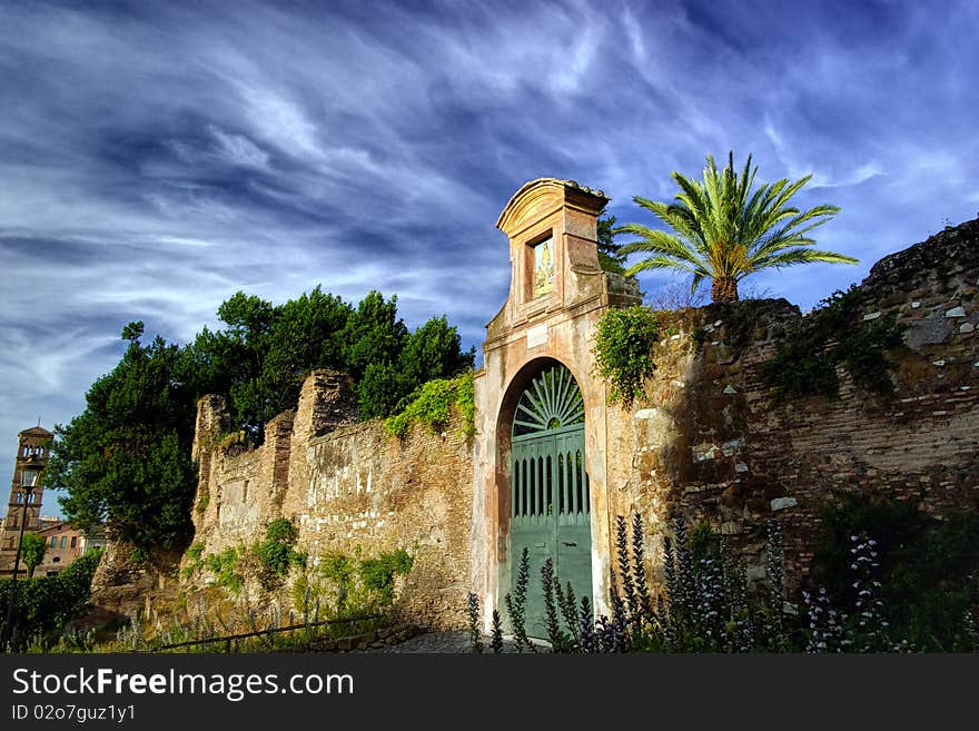 Ancient ruin at Palatino complex in Rome, Italy