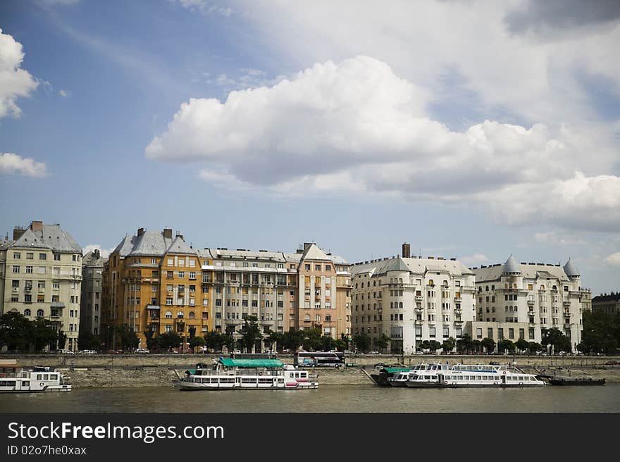 Cityscape of the downtown of the capital of Hungary - Budapest, from the river Danube,. Cityscape of the downtown of the capital of Hungary - Budapest, from the river Danube,